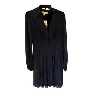 Michael Kors Polka Dot Navy White Flared Dress Size 6 NWT